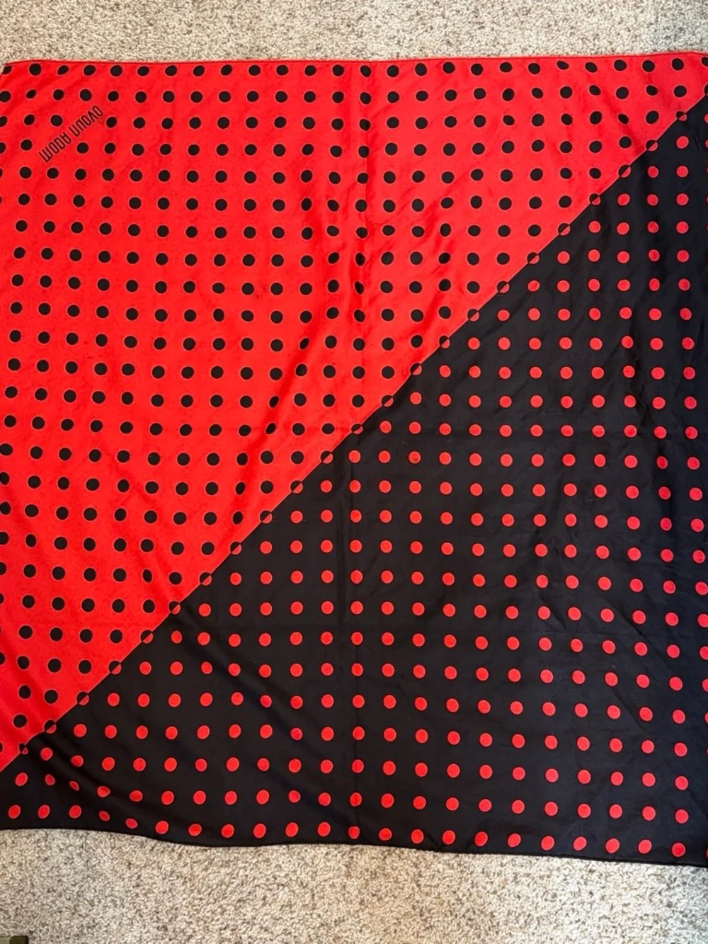 Moda Nuovo Red & Black Polka Dot Scarf 35”x 35”
